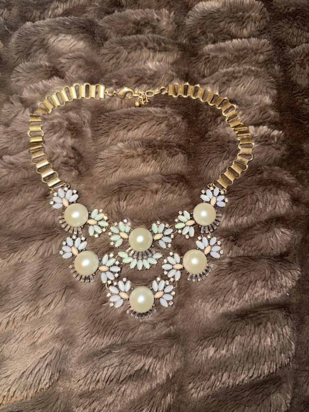 Gold-Tone Pearl & White Floral Statement Necklace - Women Jewelry